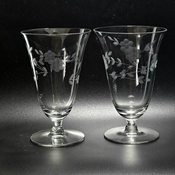 2 Etched Flower Garland Ice Tea Glasses 5.5" Crystal cottagecore romanticism - Picture 3 of 7